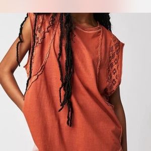 Free People Orange Muscle Tee Sleeveless Relaxed Fit